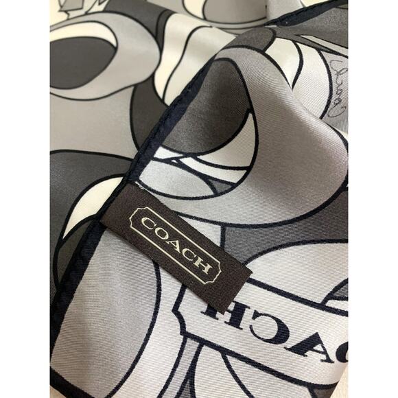 COACH Vintage 27" Square Silk Scarf Tonal Gray OPTIC Signature Pattern - Picture 6 of 10